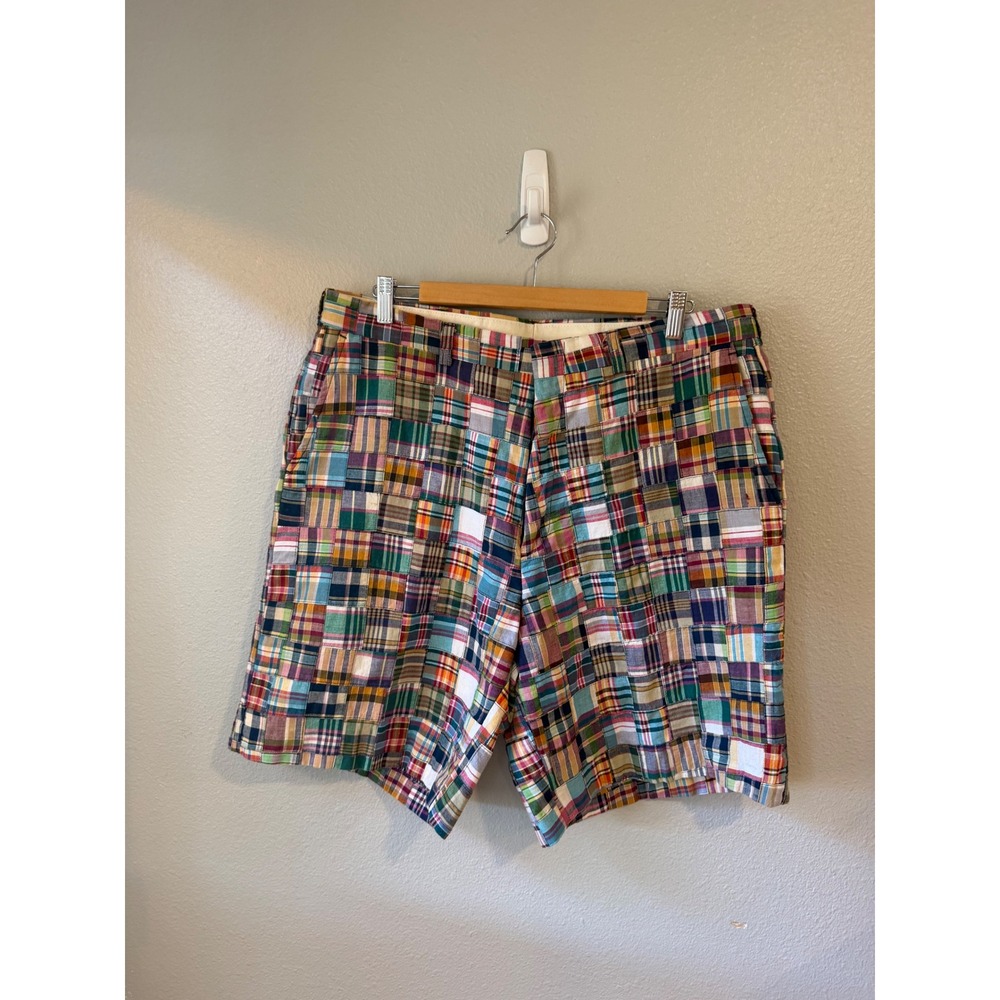 Patrick James Patchwork Madras Shorts Mens 36 Multi Color Plaid Preppy Summer